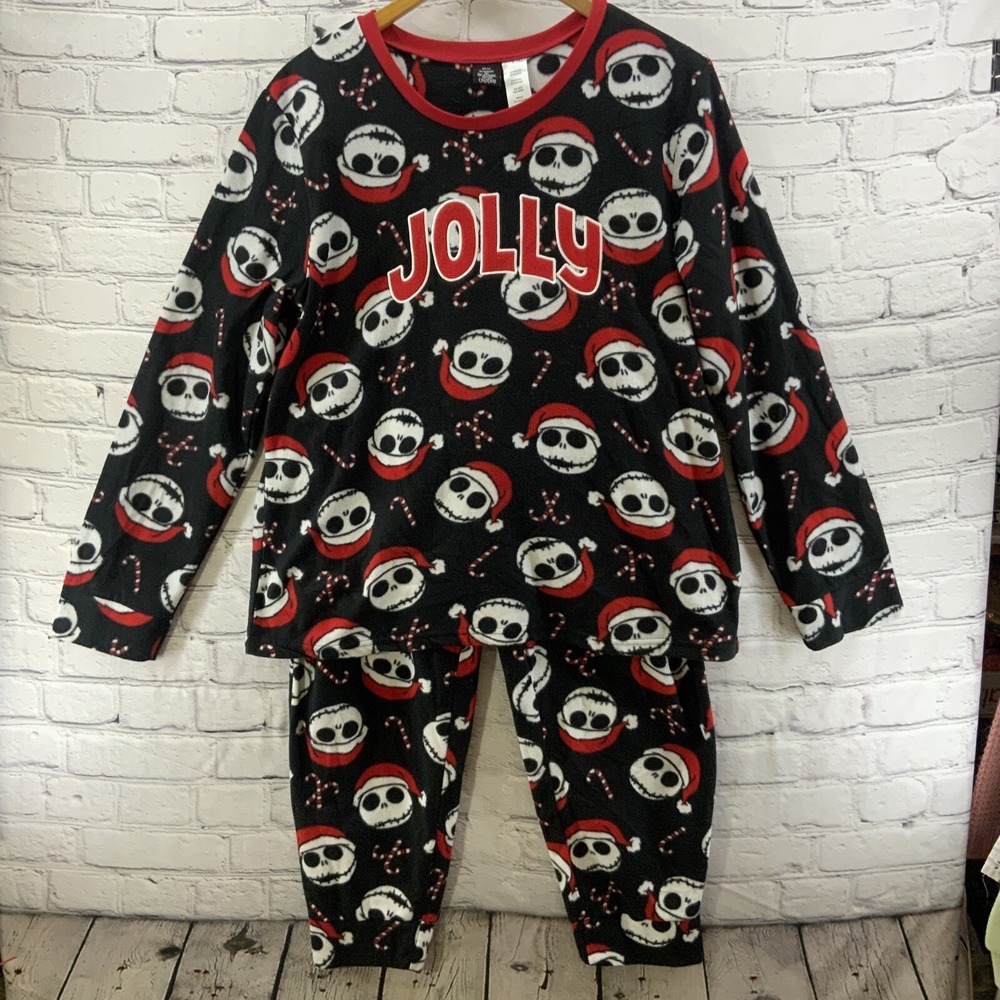 Disney Nightmare Before Christmas Pajama Set Sz L Fleece Black Red Jack
